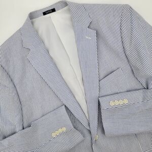Saddlebred Mens Blue/White Pinstripe 100% Cotton Seersucker Blazer Jacket 44L